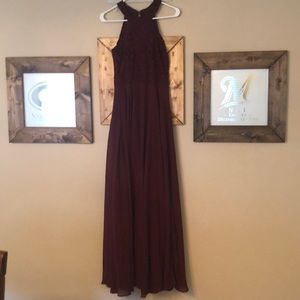 Lulu’s burgundy lace top halter maxi dress